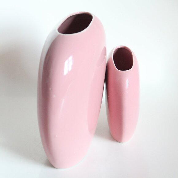 [MILLARD LISTER] Matching Pink Oblong Vases (Canada/Japan) - Picture 5 of 9